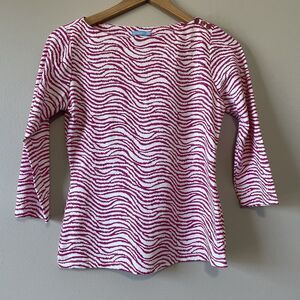 J. McLaughlin Catalina Cloth Top XS Pink White Waves Boat Neck Stretch Travel